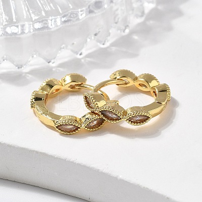 Brass Micro Pave Cubic Zirconia Huggie Hoop Earrings LS-EJEW-K083-34G-B-1