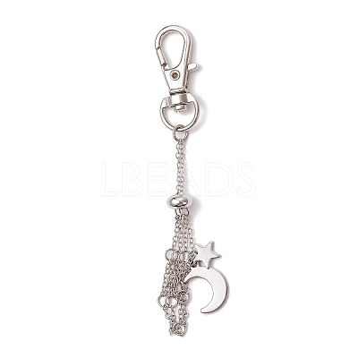 3Pcs Moon & Star Brass Cable Chains Macrame Pouch Empty Stone Holder Pendant Decorations KK-CJA6FD-P-1