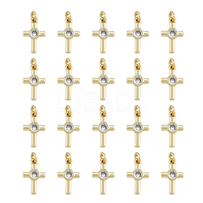 20Pcs Brass Micro Pave Cubic Zirconia Tiny Cross Charms KK-DC0001-85-1