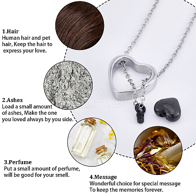 1Pc 304 Stainless Steel Heart Pendant Urn Ashes Necklaces NJEW-CN0001-19EBP-1