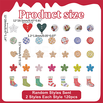 240Pcs 2 Styles Wood Buttons WOOD-WR0001-15-1