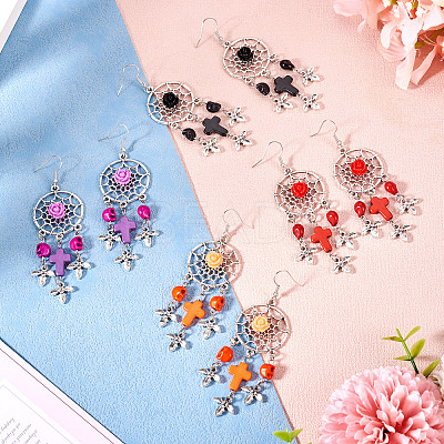 Resin & Synthetic Turquoise Dangle Earrings EJEW-TAC00014-1