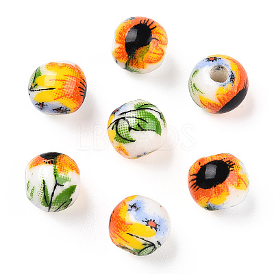 Floral Printed Porcelain Beads PORC-E021-01A-1