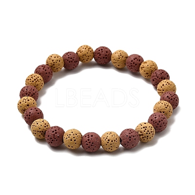 7Pcs 7 Colors Dyed Natural Lava Rock Round Beads Stretch Bracelets for Men Women BJEW-JB12334-1