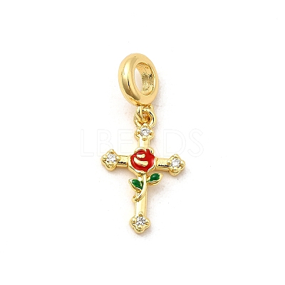 Brass Micro Pave Clear Cubic Zirconia European Dangle Charms KK-C113-13A-G-1
