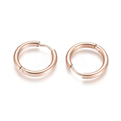 Ion Plating(IP) 304 Stainless Steel Huggie Hoop Earrings EJEW-F111B-19mm-RG-1