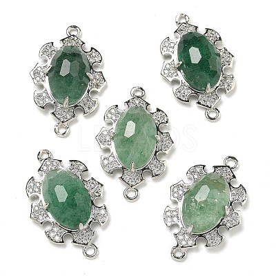 Natural Green Strawberry Quartz Faceted Oval Connector Charms G-G181-06P-02-1