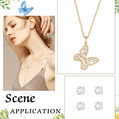 2 Sets 2 Styles Clear Cubic Zirconia Stud Earrings & Butterfly Pendant Necklaces Set SJEW-HY0001-01-1