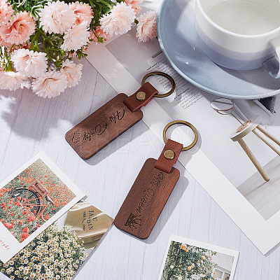 2Pcs 2 Styles Word His Only/His Queen Engraved Wooden with Leather Keychain WOOD-GF0001-81-1