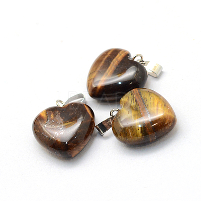 Heart Natural Tiger Eye Pendants G-Q371-06-1