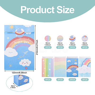 12Pcs 4 Styles Rainbow Print Kraft Paper Gift Bags AJEW-TA0003-38-1