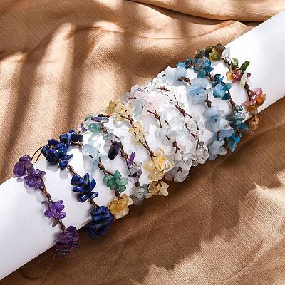 Adjustable Natural Gemstone Braided Bead Bracelets for Women BJEW-U035-02-1