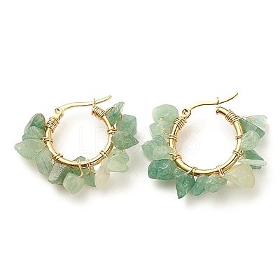 Natural Green Aventurine Chips Braided Hoop Earrings EJEW-JE04940-03-1