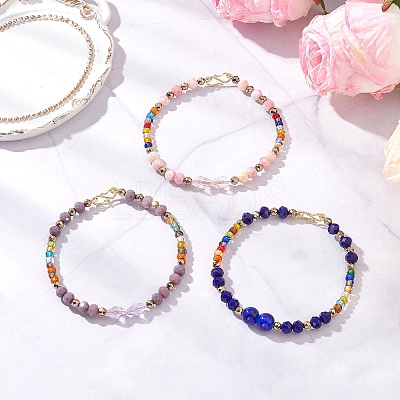 3Pcs 3 Colors Glass Beaded Bracelets for Women BJEW-JB12137-1