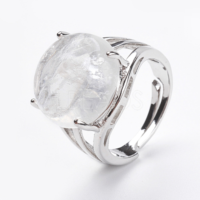 Adjustable Natural Quartz Crystal Finger Rings RJEW-F075-01G-1