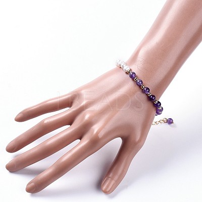 Natural Pearl & Natural Amethyst Beaded Bracelets BJEW-JB05153-02-1