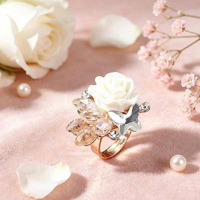 Adjustable Glass Rhinestone Finger Rings for Women JV7321-1-1