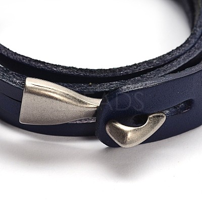 3-Loop Cowhide Leather Wrap Bracelets BJEW-F173-05-1