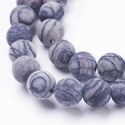 Natural Black Silk Stone/Netstone Beads Strands G-F520-57-8mm-1