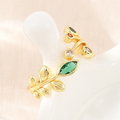 Brass Pave Cubic Zirconia Cuff Open Rings CU-CBACDF6-09G-01-1