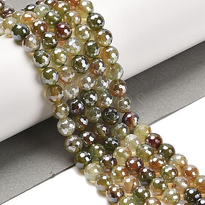 Electroplated Natural Agate Round Beads Strands G-L598-A01-02A-1