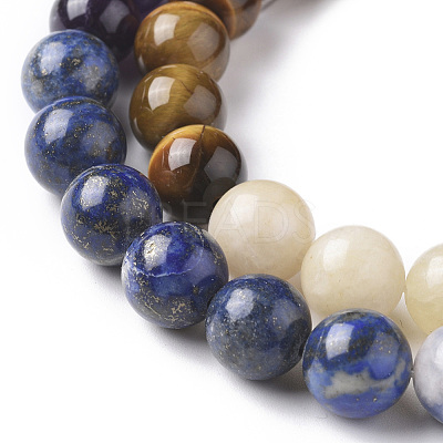 7 Chakra Theme Natural Red Rainbow Jasper & Yellow Aventurine & Tiger Eye & Green Aventurine & Blue Spot Stone & Lapis Lazuli & Amethyst Beads Strands G-F668-23-10mm-1