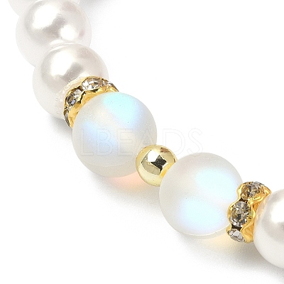 3Pcs 3 Color Synthetic Moonstone & Hematite & Plastic Pearl Beaded Stretch Bracelets Set BJEW-JB09507-1