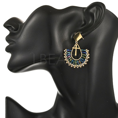 304 Stainless Steel with Glass Seed Beads Hoop Dangle Earrings EJEW-MZ00824-01-1