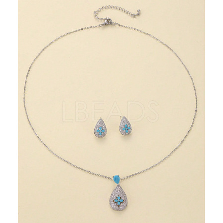 Brass Micro Pave Cubic Zirconia Pendant Necklaces & Stud Earrings Sets FS-WGE5CB1-01-1