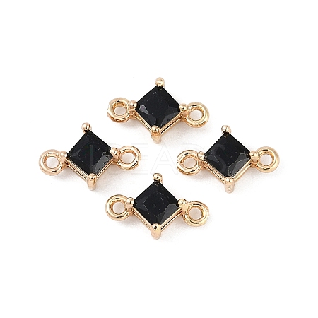 Brass Pave Glass Rhombus Links Connector Charms GLAA-Q088-001H-1
