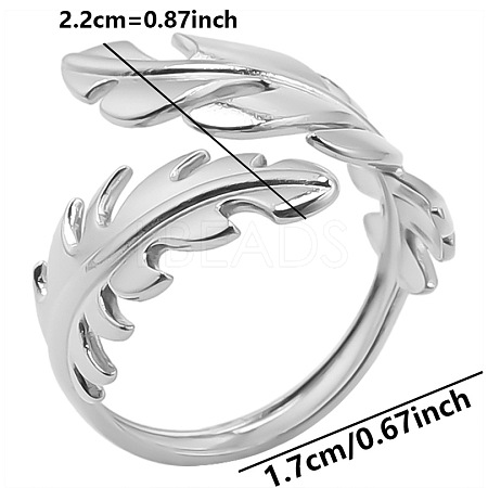 Non-Tarnish Stainless Steel Leaf Open Cuff Ring for Unisex AQ9593-1-1