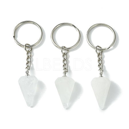 Natural Quartz Crystal Cone Pendant Keychain G-Z033-01U-P-1