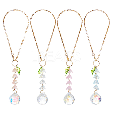 Teardrop Glass & Acrylic Flower Car Mirror Pendant Decorations HJEW-DR00051-1