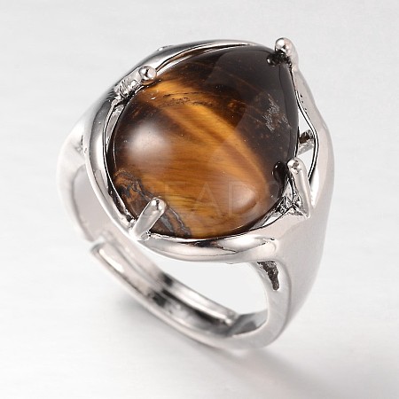 Teardrop Platinum Tone Brass Gemstone Adjustable Wide Band Rings RJEW-L062-02L-1