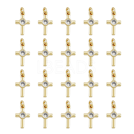 20Pcs Brass Micro Pave Cubic Zirconia Tiny Cross Charms KK-DC0001-85-1