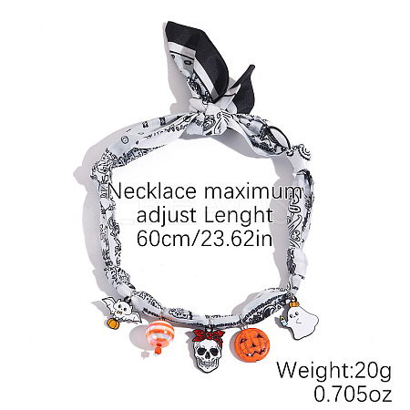 Halloween Skull Alloy Enamel & Resin & Glass & Plastic Pearl & Rhinestone Tassel Scarf Choker Necklaces FS-WG248CD-13-1
