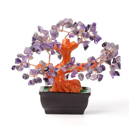 Natural Amethyst Chips Money Tree Bonsai Display Decorations DJEW-B007-08D-1