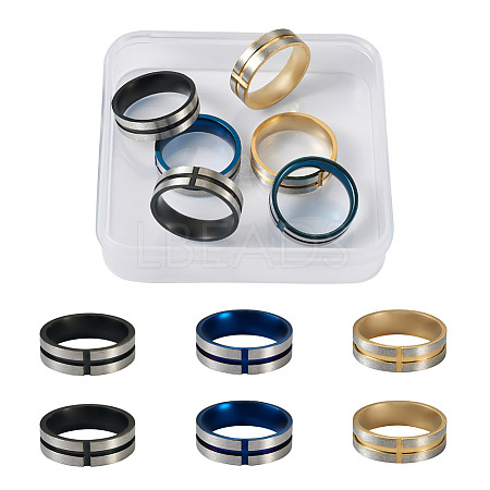Crafans 6Pcs 3 Colors Stainless Steel Plain Band Rings RJEW-CF0001-03-1