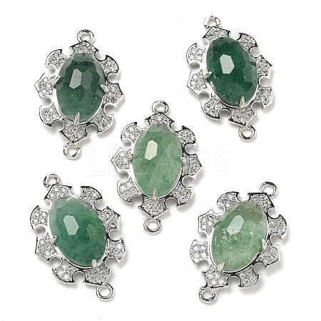 Natural Green Strawberry Quartz Faceted Oval Connector Charms G-G181-06P-02-1