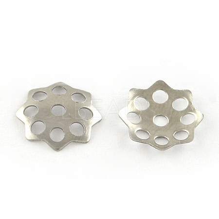 8-Petal Hollow Flower Smooth Surface 304 Stainless Steel Bead Caps STAS-R065-54-1