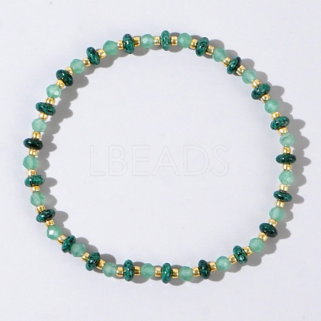 Beach Vacation Style Natuarl Green Aventurine & African Turquoise(Jasper) Beaded Stretch Bracelet Women RO9590-8-1