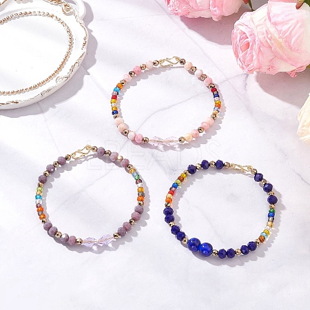 3Pcs 3 Colors Glass Beaded Bracelets for Women BJEW-JB12137-1