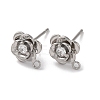 Rose Flower Brass Micro Pave Cubic Zirconia Stud Earring Findings KK-U042-18P-1