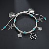 Bohemian Style Alloy Wave Shape Starfish Shell Shape Charm Synthetic Turquoise & Cotton Cord Braided Anklets FS-WG159AD-04-2