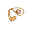 304 Stainless Steel Rhinestone Open Cuff Rings for Women WGC538A-01-5
