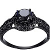 Flat Round Brass Jet Rhinestone Finger Rings FS-WG232E0-02-5