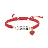 Word Love Braided Bead Bracelet with Alloy Enamel Heart Charm BJEW-JB07834-4
