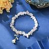 Natural Rose Quartz Chips Beaded Stretch Bracelets with Alloy Enamel Rose Charms BJEW-JB09561-02-3