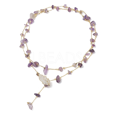 Natural Amethyst Chip Handmade Link Chain Necklaces NJEW-JN05811-01-1