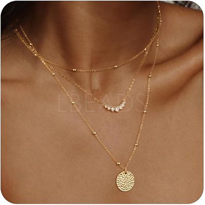 3Pcs Brass Disc Pendant 3 Layer Necklaces for Women FS-WG7502D-02-1